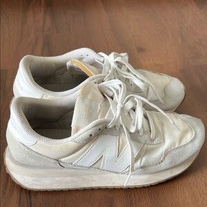 New Balance White Sneakers with Suede Accents